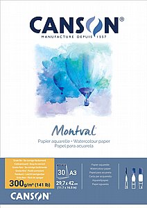 CANSON MONTVAL בלוק כנסון אקוורל 300 גרם 30 דפים - גודל A3 CANSON MONTVAL בלוק כנסון אקוורל 300 גרם 30 דפים - גודל A3