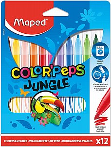 12 טושים דקים רחיצים לילדים Color’Peps Jungle מאפד | Maped 12 טושים דקים רחיצים לילדים Color’Peps Jungle מאפד | Maped