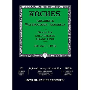 בלוק נייר ARCHES AQUARELLE לצבעי מים 21*14.8 ס"מ 300 גרם כבישה קרה 12 דפים בלוק נייר ARCHES AQUARELLE לצבעי מים 21*14.8 ס"מ 300 גרם כבישה קרה 12 דפים
