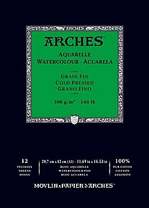 בלוק נייר ARCHES AQUARELLE לצבעי מים 42*29.7 ס"מ 300 גרם כבישה קרה 12 דפים בלוק נייר ARCHES AQUARELLE לצבעי מים 42*29.7 ס"מ 300 גרם כבישה קרה 12 דפים