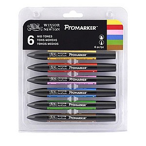 סט 6 טוש פרומרקר W&N גווני Mid Tones סט 6 טוש פרומרקר W&N גווני Mid Tones