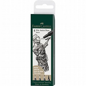 פאבר קסטל - סט 4 טושי רישום שחור Faber-Castell Pitt Artist Pen India Ink פאבר קסטל - סט 4 טושי רישום שחור Faber-Castell Pitt Artist Pen India Ink