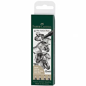 פאבר קסטל – סט 4 טושי רישום שחור Faber-Castell Pitt Artist Pen Black פאבר קסטל – סט 4 טושי רישום שחור Faber-Castell Pitt Artist Pen Black