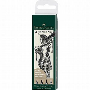 פאבר קסטל - סט 4 עטי רישום שחור Faber-Castell Pitt Artist Pen 0.5-FM פאבר קסטל - סט 4 עטי רישום שחור Faber-Castell Pitt Artist Pen 0.5-FM