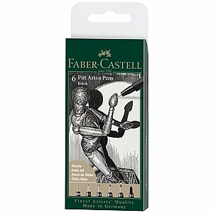 פאבר קסטל - סט 6 עטי רישום שחור Faber-Castell Pitt Artist Pen 0.05-1.5 פאבר קסטל - סט 6 עטי רישום שחור Faber-Castell Pitt Artist Pen 0.05-1.5