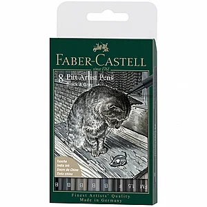 פאבר קסטל - סט 8 טושים מקצועיים שחור-אפור Faber-Castell Pitt Artist Pen Brush פאבר קסטל - סט 8 טושים מקצועיים שחור-אפור Faber-Castell Pitt Artist Pen Brush