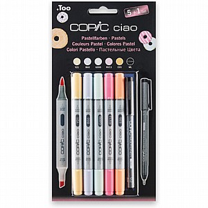 סט 5 טושים + ליינר קופיק COPIC CIAO בגווני פסטל סט 5 טושים + ליינר קופיק COPIC CIAO בגווני פסטל