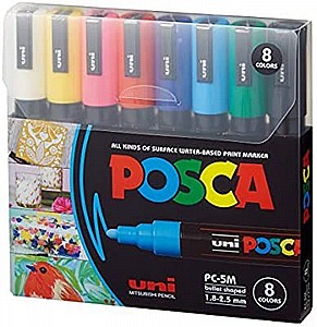 סט 8 מרקר לתחביב ויצירה פוסקה POSCA PC-5M סט 8 מרקר לתחביב ויצירה פוסקה POSCA PC-5M