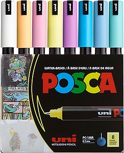 סט 8 טושי פוסקה בעובי 0.7 מ"מ Posca PC-1MR גווני פסטל סט 8 טושי פוסקה בעובי 0.7 מ"מ Posca PC-1MR גווני פסטל