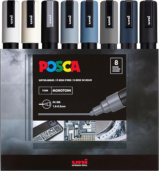 �� 8 ���� ����� �������� POSCA PC-5M Mono Tone