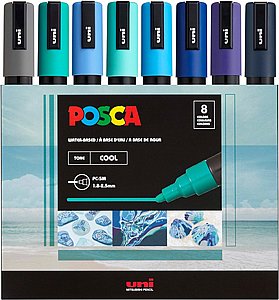 סט 8 טושי פוסקה בגוונים קרים POSCA PC-5M Cool Colours סט 8 טושי פוסקה בגוונים קרים POSCA PC-5M Cool Colours