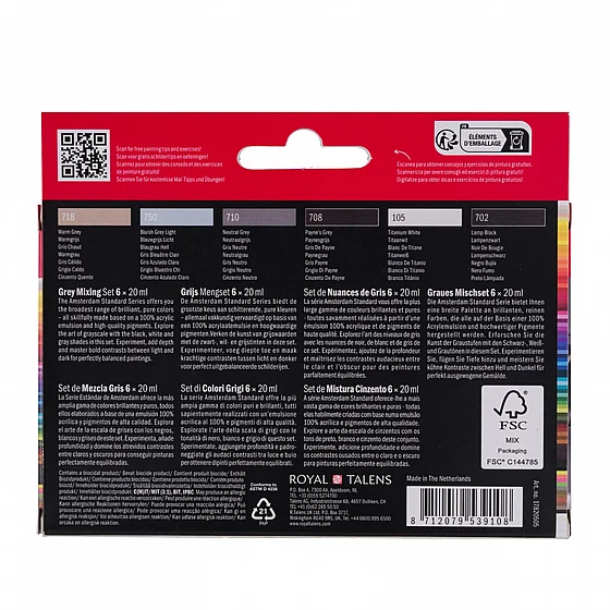  ������� �� ���� ������� ����� ���� 6�20 �"� - Amsterdam Gray Mixing Acrylic Paint Set